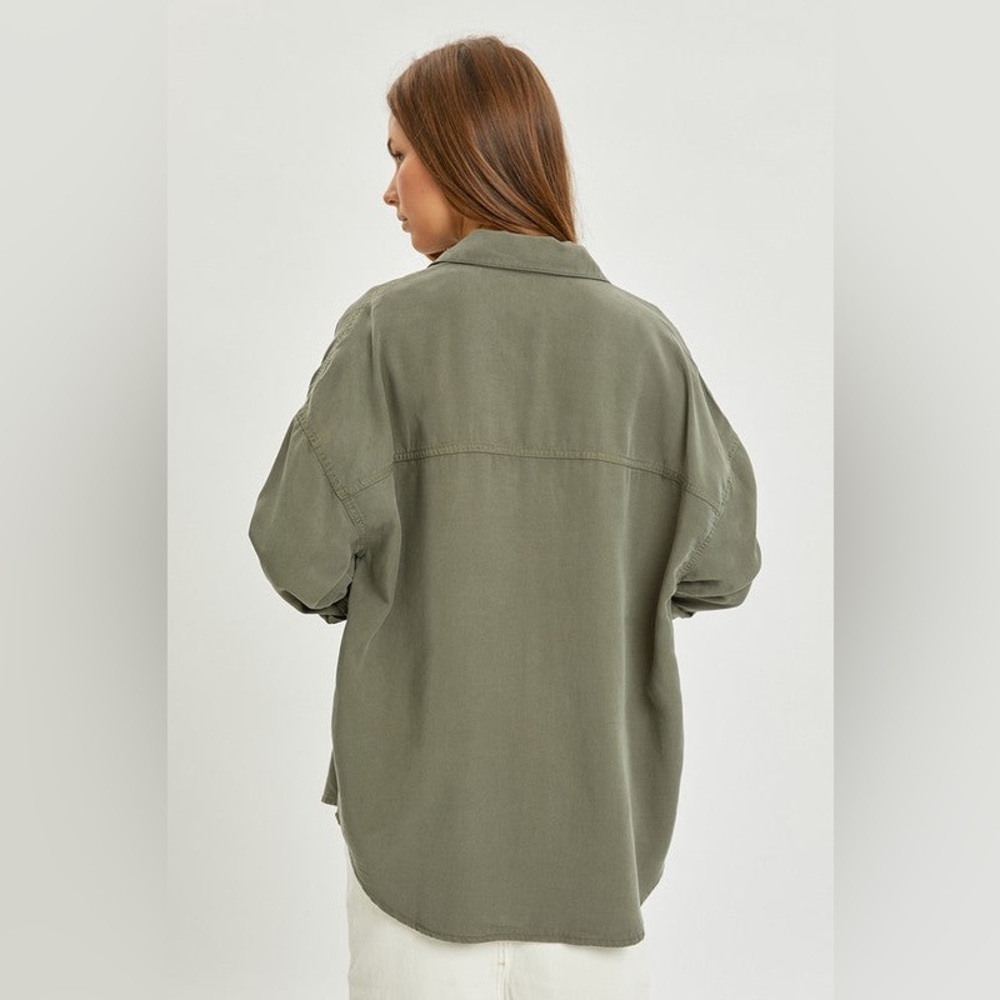 Risen,Oversized Viscous/Linen Blend,Buttoned Shirt,Roll & Button Sleeve,Size 2X - Picture 5 of 16